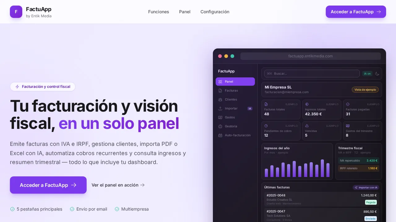 FactuApp — Facturación para autónomos y pymes: Verifactu, clientes, inventario y automatización fiscal.